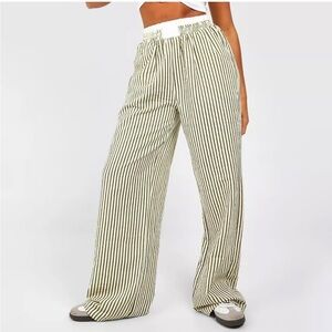 Green and white striped pants
